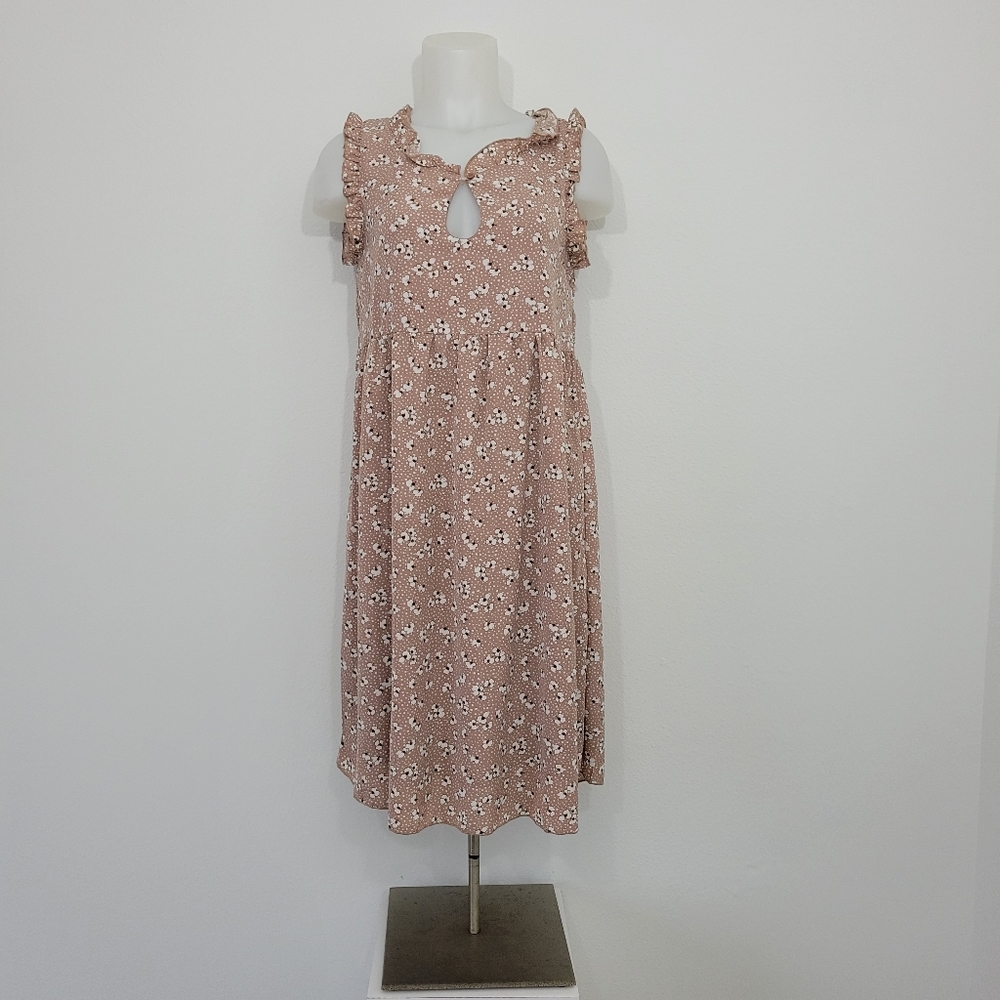 Suzanne Betro Sleeveless Floral Print Ruffle Dress